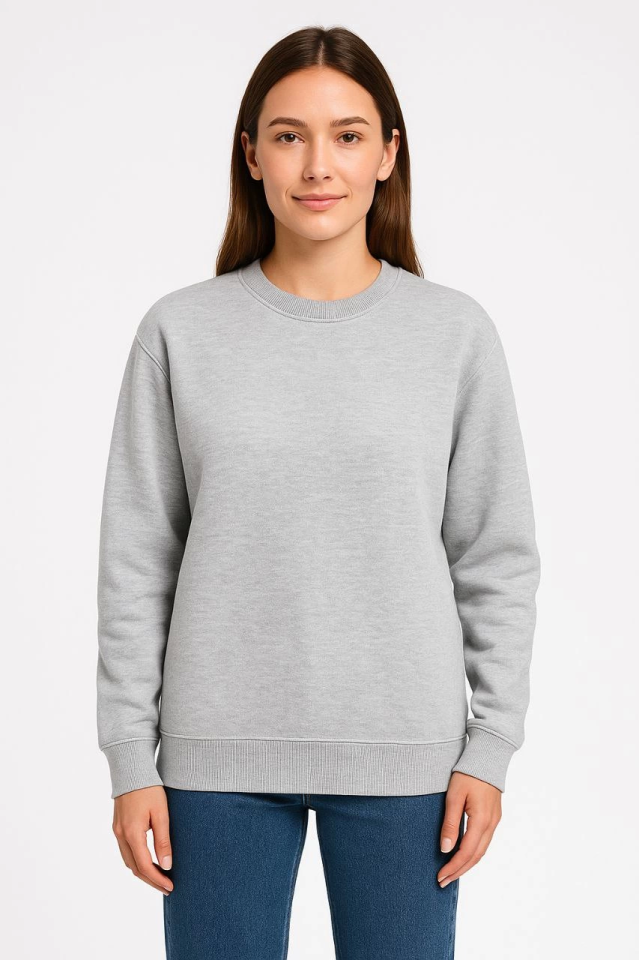 Üç İplik Düz Bisiklet Yaka SweatShirt - Gri (172569)