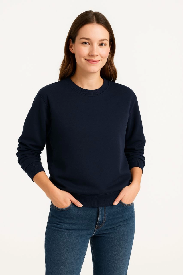 Üç İplik Düz Bisiklet Yaka SweatShirt - Lacivert (172573)