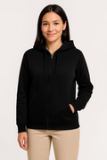Üç İplik Kapüşonlu Tam Fermuarlı Kanguru Çepli SweatShirt Hoodie - Siyah (172600)