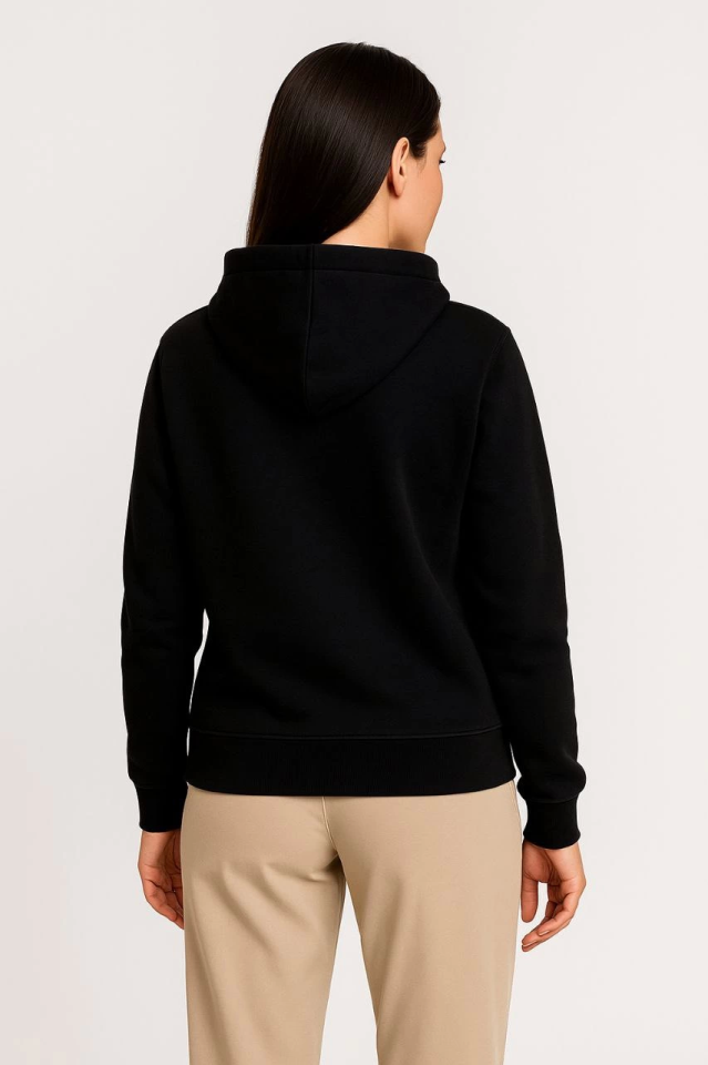 Üç İplik Kapüşonlu Tam Fermuarlı Kanguru Çepli SweatShirt Hoodie - Siyah (172600)