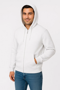 Erkek Üç İplik Kapüşonlu Tam Fermuarlı Kanguru Çepli SweatShirt Hoodie - Beyaz (172602)