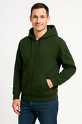 Erkek Üç İplik Kapüşonlu Tam Fermuarlı Kanguru Çepli SweatShirt Hoodie - Haki (172604)
