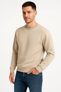 Erkek Üç İplik Düz Bisiklet Yaka SweatShirt - Bej (172666)