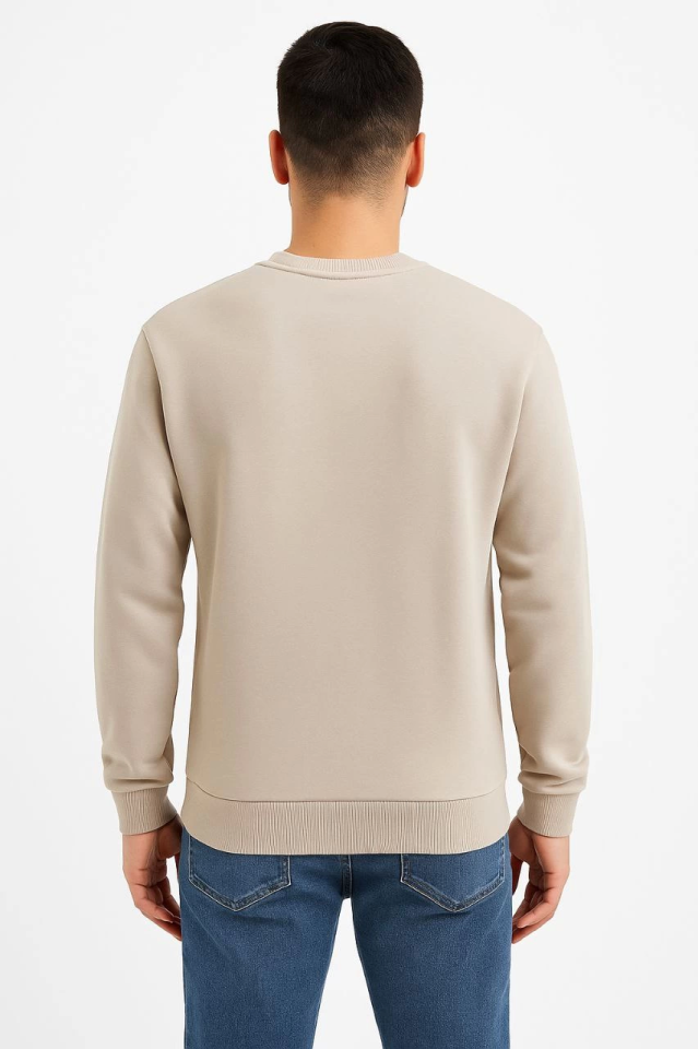 Erkek Üç İplik Düz Bisiklet Yaka SweatShirt - Bej (172666)