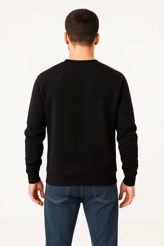 Erkek Üç İplik Düz Bisiklet Yaka SweatShirt - Siyah (172667)