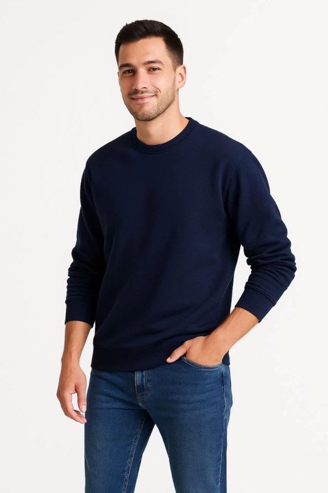 Erkek Üç İplik Düz Bisiklet Yaka SweatShirt - Lacivert (172669)