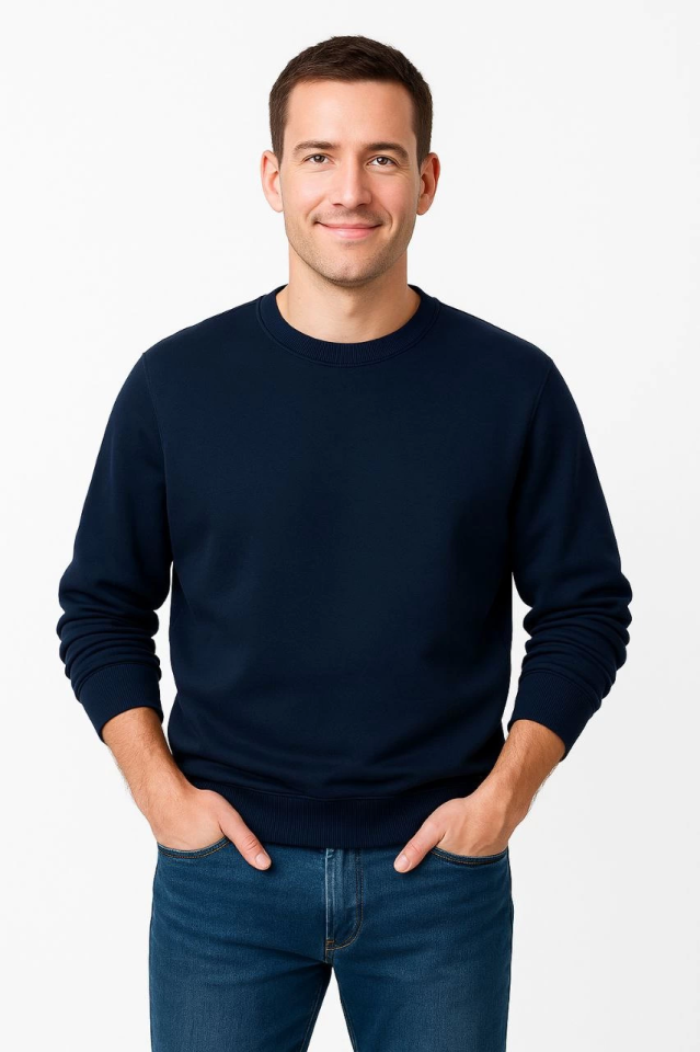 Erkek Üç İplik Düz Bisiklet Yaka SweatShirt - Lacivert (172669)