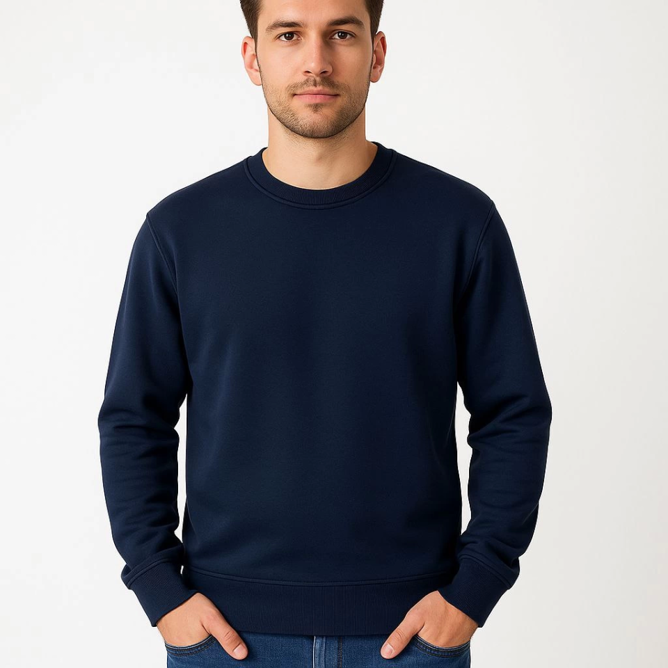 Erkek Üç İplik Düz Bisiklet Yaka SweatShirt - Lacivert (172669)