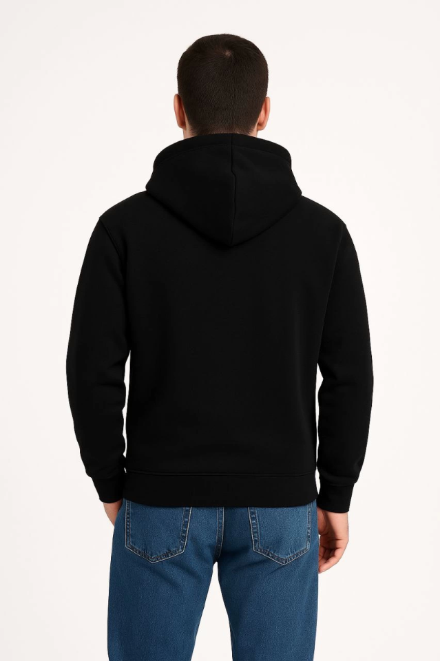 Erkek Üç İplik Kapüşonlu Kanguru Cepli SweatShirt Hoodie - Siyah (172689)