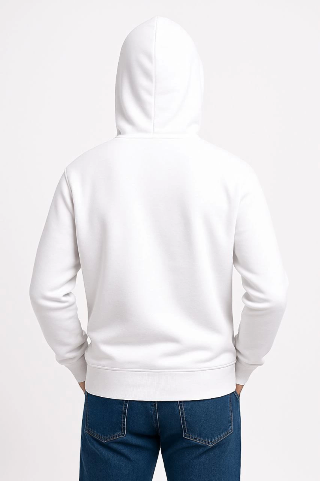 Erkek Üç İplik Kapüşonlu Kanguru Cepli SweatShirt Hoodie - Beyaz (172690)