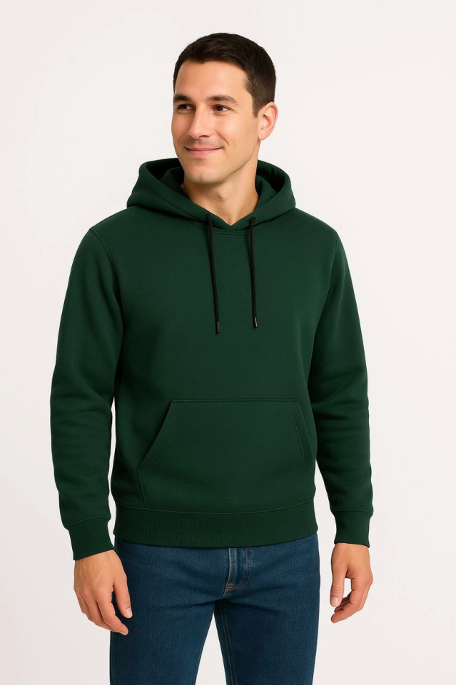 Erkek Üç İplik Kapüşonlu Kanguru Cepli SweatShirt Hoodie - Haki (172691)