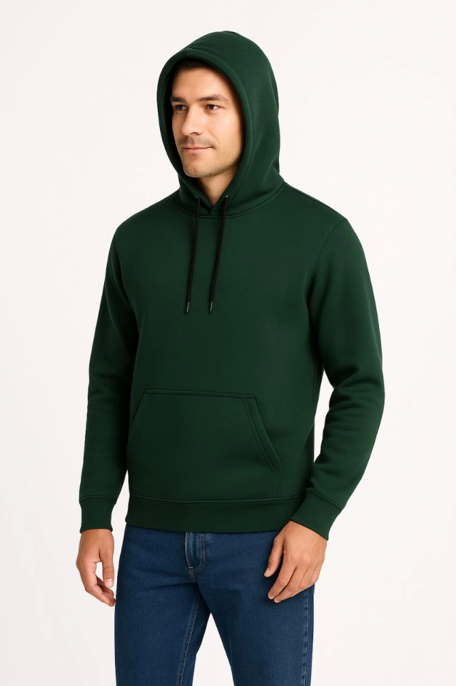 Erkek Üç İplik Kapüşonlu Kanguru Cepli SweatShirt Hoodie - Haki (172691)