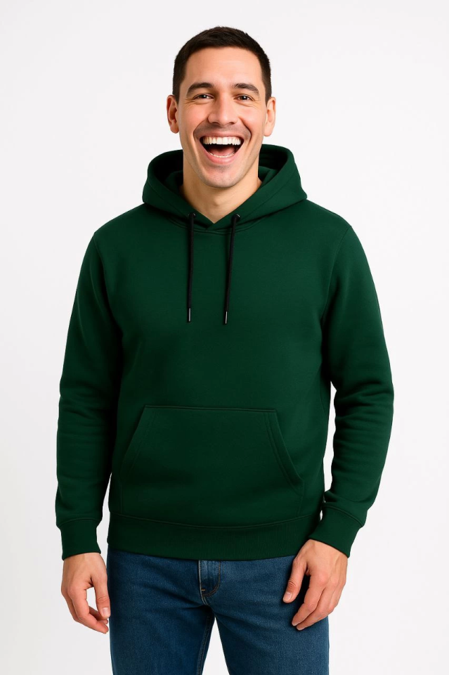 Erkek Üç İplik Kapüşonlu Kanguru Cepli SweatShirt Hoodie - Haki (172691)