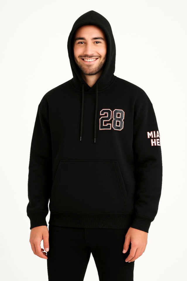Üç İplik Kapüşonlu Ön Ve Arka Baskılı SweatShirt Hoodie - Siyah (172692)