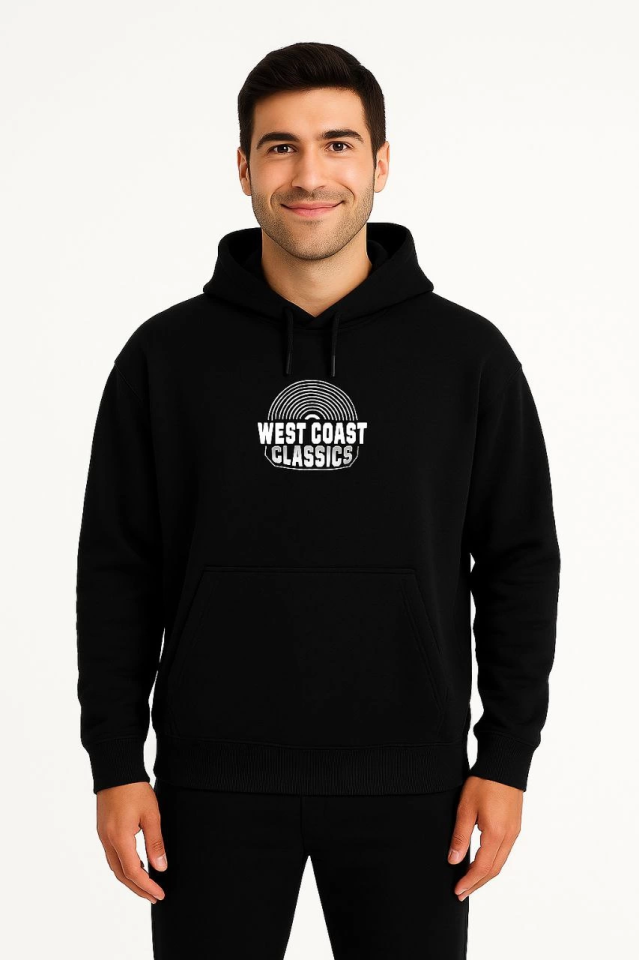 Erkek Üç İplik Kapüşonlu Ön Ve Arka Baskılı SweatShirt Hoodie - Siyah (172693)