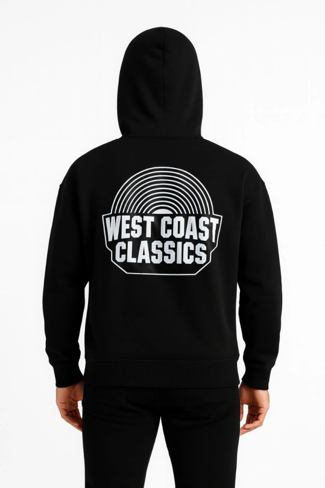 Erkek Üç İplik Kapüşonlu Ön Ve Arka Baskılı SweatShirt Hoodie - Siyah (172693)