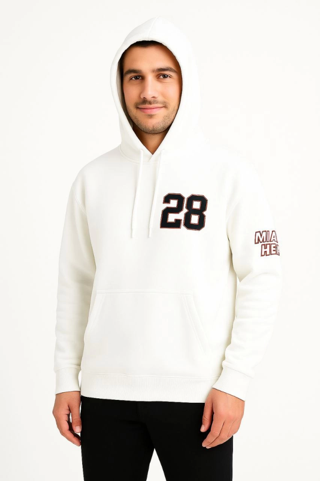 Üç İplik Kapüşonlu Ön Ve Arka Baskılı SweatShirt Hoodie - Beyaz (172694)