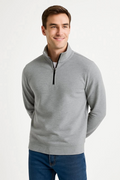 Erkek Dik Yaka Sweatshirt Dik Yaka Yarım Fermuarlı 3 İplik Şardonlu Pamuk Kumaş - Gri (173152)