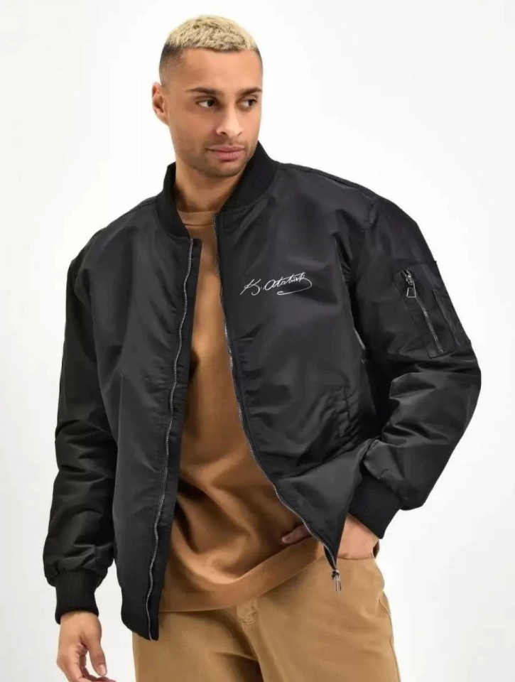 Unisex Uzun Kol Baskılı Bomber Ceket - Siyah (173576)