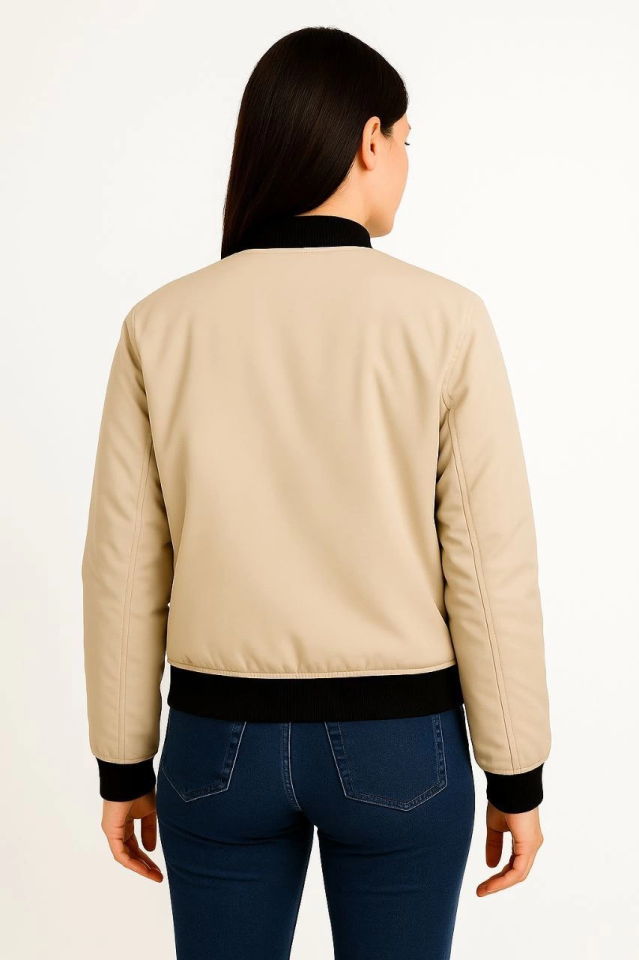 Içi Astarlı Fermuarlı Bomber Mont Ceket - Bej (173998)