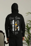 Erkek Kapşonlu Sweatshirt – Oversize Üç İplik Şardonlu Hoodie, “Other Lives” Ön - Arka Baskılı, Kanguru Cepli, Kışlık Rahat Günlük Stil - Siyah (174982)