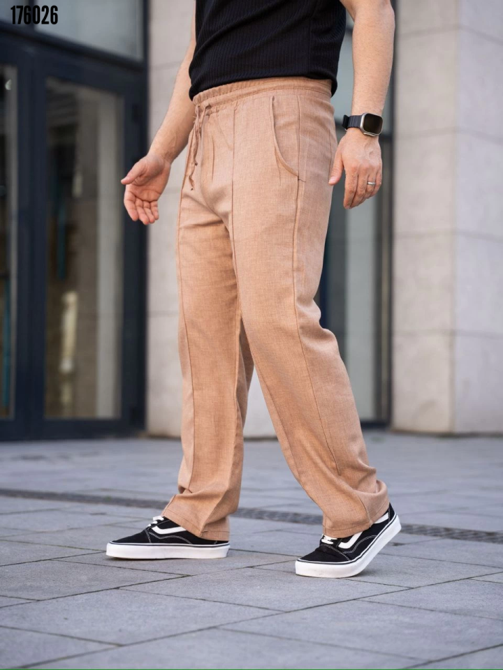Erkek Keten Cepli Çıma Dikişli jogger Buggy Pantalon Rahat kalıp Kahverengi