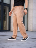 Erkek Keten Cepli Çıma Dikişli jogger Buggy Pantalon Rahat kalıp Kahverengi