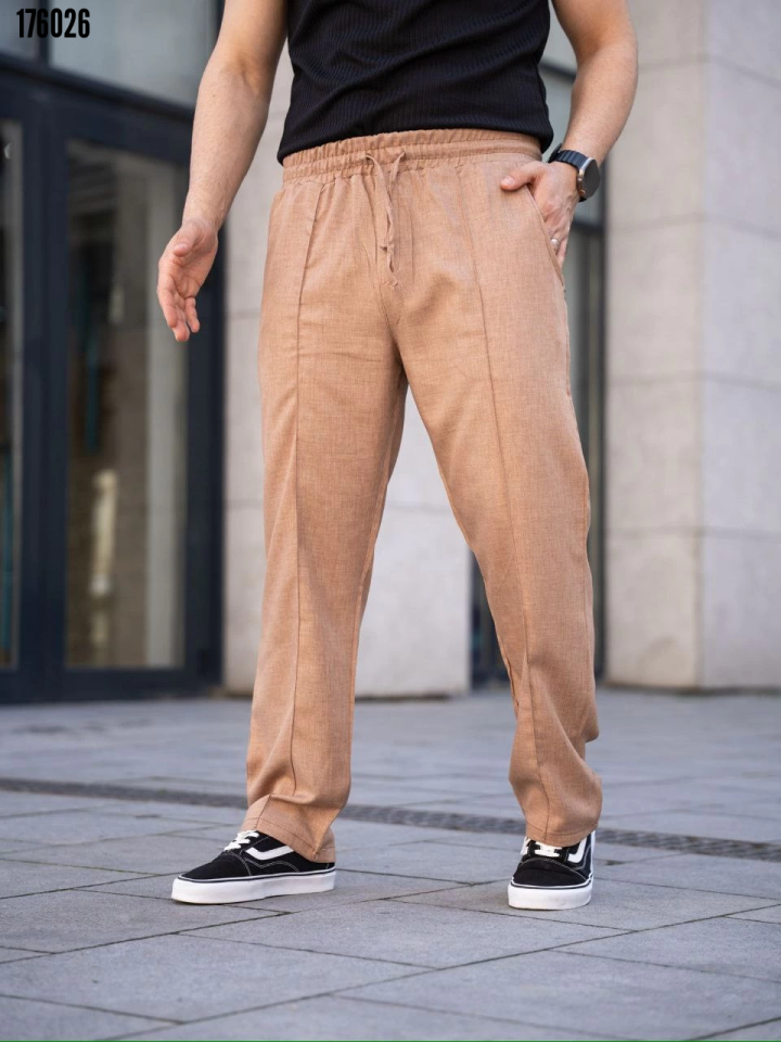 Erkek Keten Cepli Çıma Dikişli jogger Buggy Pantalon Rahat kalıp Kahverengi