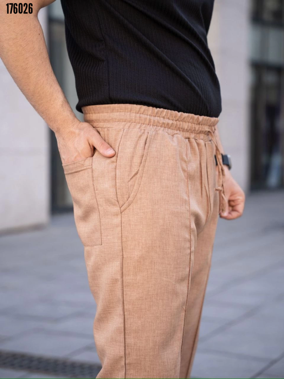Erkek Keten Cepli Çıma Dikişli jogger Buggy Pantalon Rahat kalıp Kahverengi