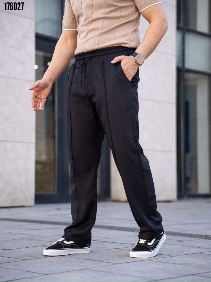 Erkek keten jogger pantolon siyah - yan
