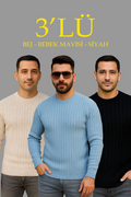 Erkek Fitilli Triko Kazak 3’lü Set – Bej, Bebek Mavisi, SiyahKalın Dokuma Pamuklu Regular Fit Bisiklet Yaka Uzun Kollu Kışlık Ve Baharlık Rahat Triko Kombini (176291)