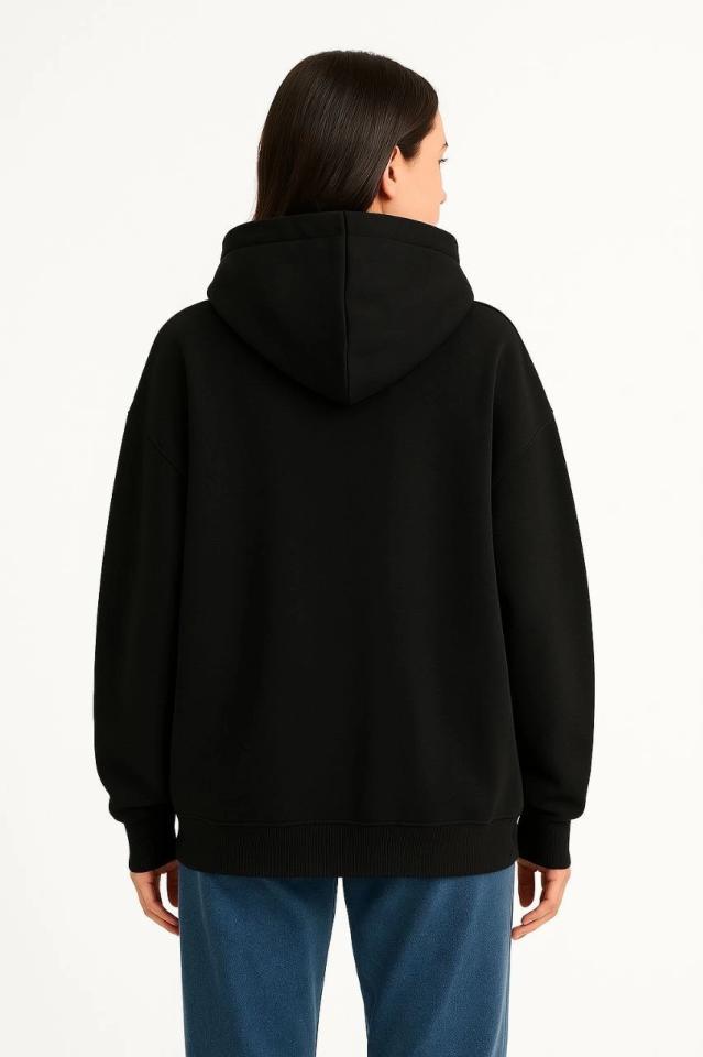 Samuray Ninja Çift Kapşonlu ZIP Fermuarlı Kanguru Çepli Hoodie Maske Detaylı Swetshirt - Siyah (176340)
