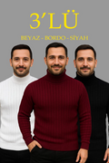 Erkek Fitilli Triko Kazak 3lÜ Set Beyaz Bordo Siyah Regular Balıkcı Yaka Tam Boğazlı Triko Seti Modeli Kazak (177079)