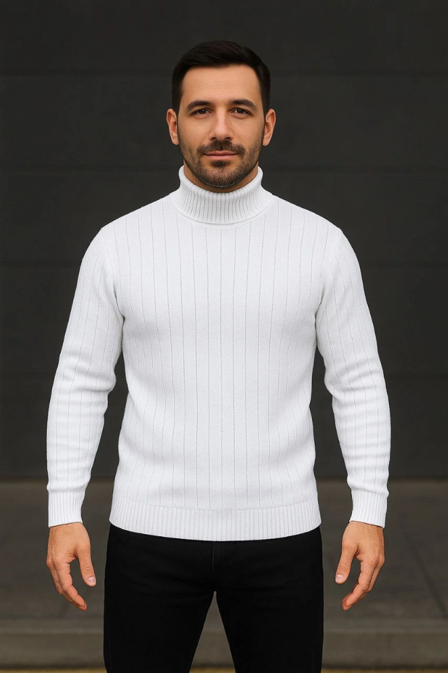 Erkek Fitilli Triko Kazak 3lÜ Set Beyaz Bordo Siyah Regular Balıkcı Yaka Tam Boğazlı Triko Seti Modeli Kazak (177079)