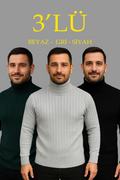 Erkek Fitilli Triko Kazak 3lÜ Set Gri Haki Siyah Regular Balıkcı Yaka Tam Boğazlı Triko Seti Modeli Kazak (177080)