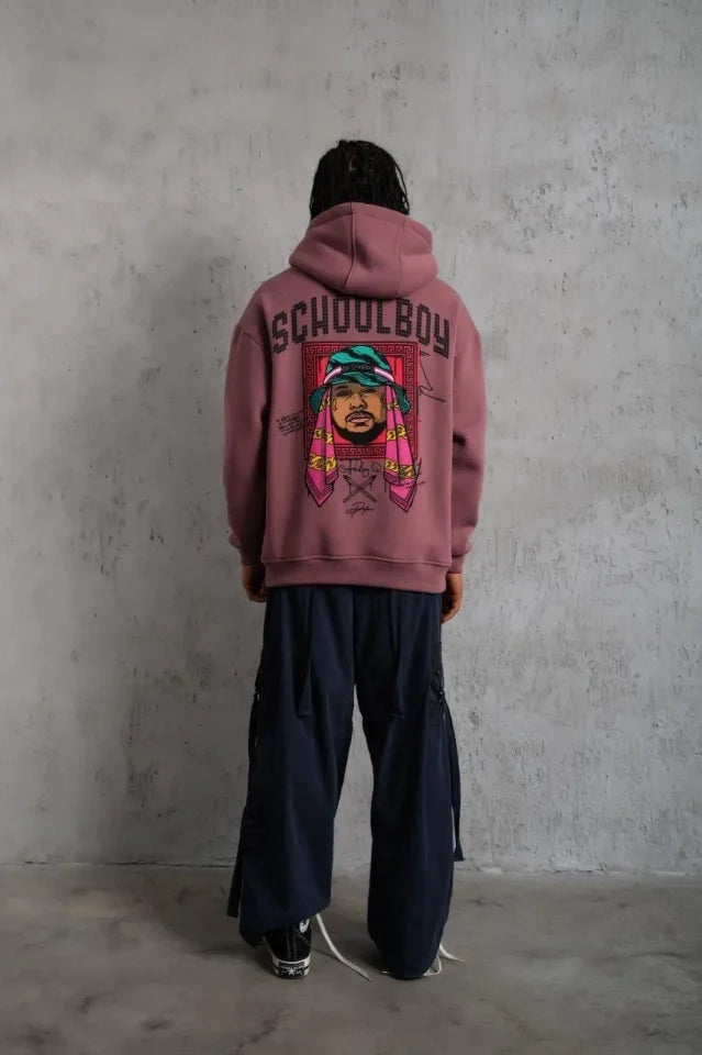 Erkek SCHOOL BOY Baskılı Kapüşonlu Sweat - Gül Kurusu (180289)