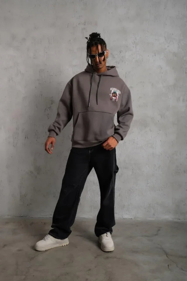 Erkek SCHOOL BOY Baskılı Kapüşonlu Sweat - Gri (180290)