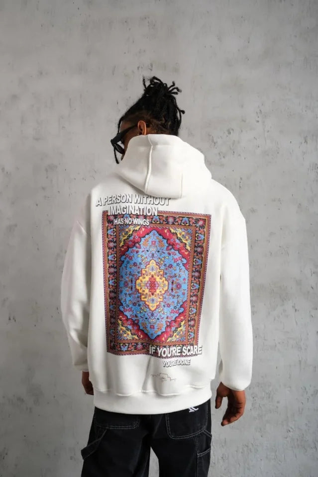 Erkek Kilim Desen Kapüşonlu Sweat- Beyaz (180305)
