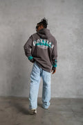 Erkek Üç İplik İçi Pamuklu Alev Baskılı Kapüşonlu Sweatshirt - Gri (180316)