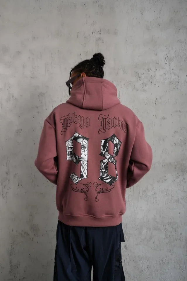 Erkek 98 Baskılı Kapşonlu Sweat - Gül Kurusu (180319)