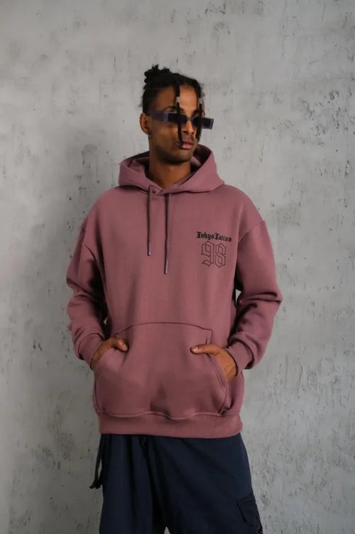 Erkek 98 Baskılı Kapşonlu Sweat - Gül Kurusu (180319)