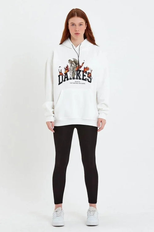DANKES Baskılı Kapüşonlu Sweat - Beyaz (180329)