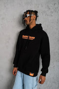 Erkek Armalı Baskılı Kapüşonlu Sweatshirt - Siyah (180354)