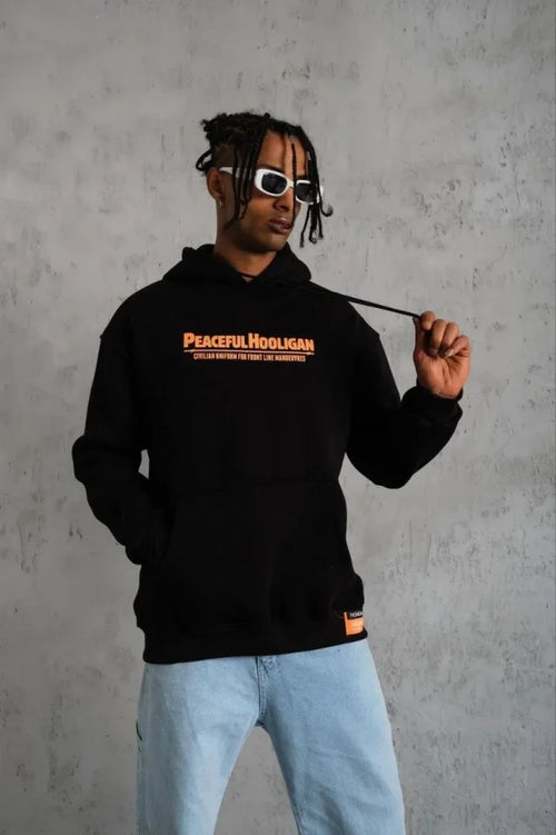 Erkek Armalı Baskılı Kapüşonlu Sweatshirt - Siyah (180354)