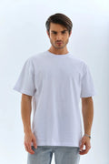 Unisex Oversize Düz Bisiklet Yaka T-Shirt - Beyaz (180461)