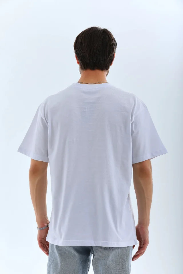Unisex Oversize Düz Bisiklet Yaka T-Shirt - Beyaz (180461)