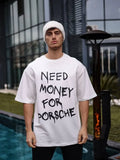 Unisex Bisiklet Yaka Baskılı Oversize T-Shirt - Beyaz (180508)