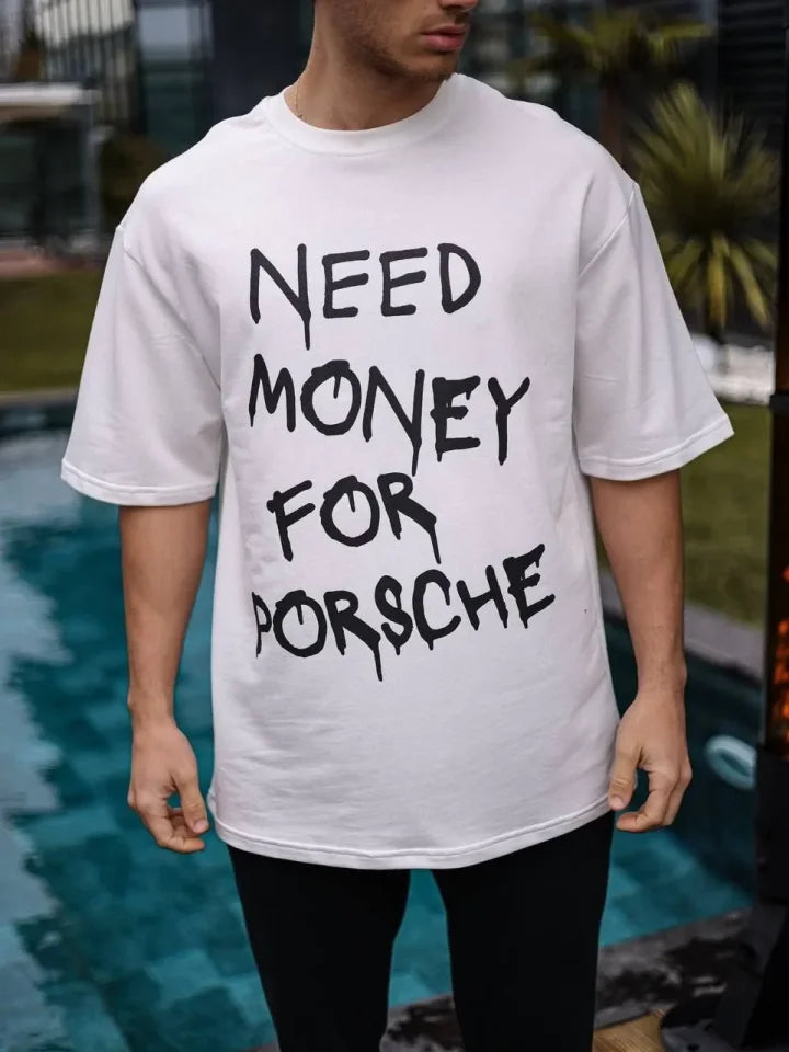 Unisex Bisiklet Yaka Baskılı Oversize T-Shirt - Beyaz (180508)