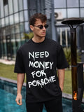 Unisex Bisiklet Yaka Baskılı Oversize T-Shirt - Siyah (180509)