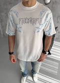 Unisex Bisiklet Yaka Baskılı Oversize T-Shirt - Beyaz (180524)
